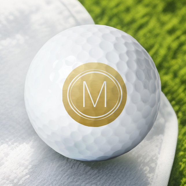Monogram with Optional Border and Gold Colour Golf Balls (Personalized Golf Ball - Add Your Monogram for a Wedding Anniversary Favor)