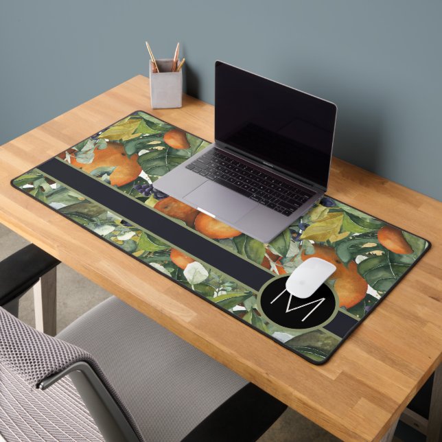 Monogram With Orange Fruit & Foliage Design Desk Mat (Office 2)
