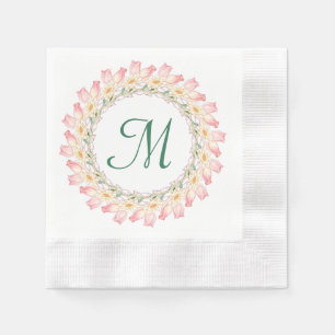 Monogram with Pink Roses and Water Lilies Frame Napkin