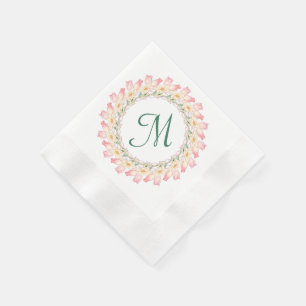 Monogram with Pink Roses and Water Lilies Frame Napkin