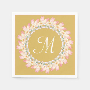 Monogram with Pink Roses and Water Lilies Frame Napkin