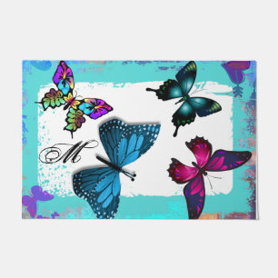 Monogram with Realm Morpho Aqua Butterflies Doormat
