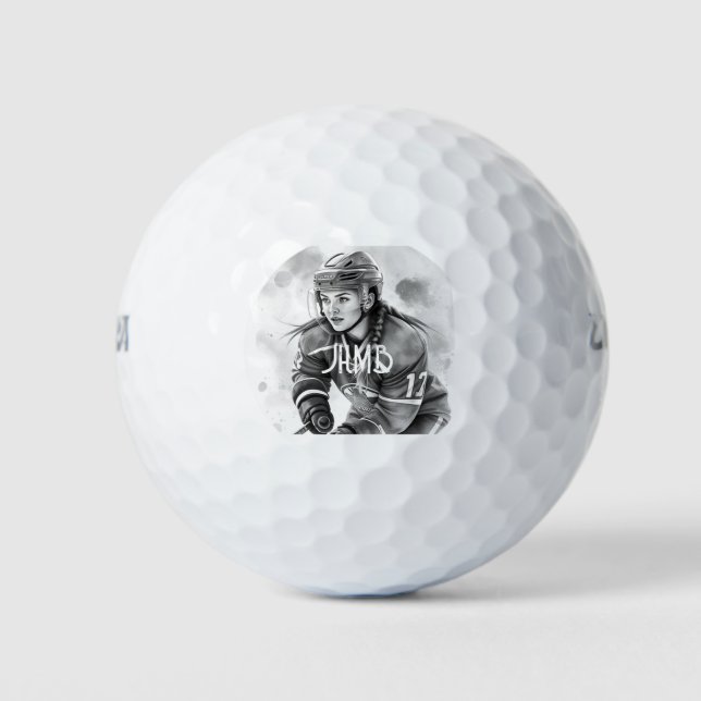Monogram Women's Hockey Player Sport Golf Balls (Front)
