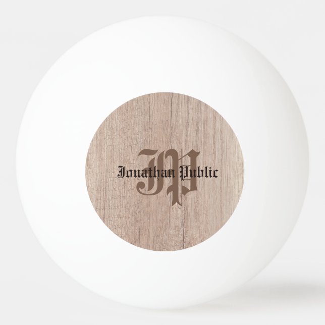 Monogram Wood Board Plank Look Old Script Template Ping Pong Ball (Front)