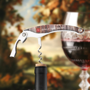 Monogram Wood Corkscrew Bottle Opener
