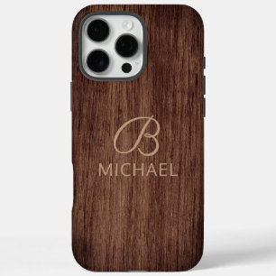 Monogram Wood Grain Timber Personalised Name iPhone 16 Pro Max Case