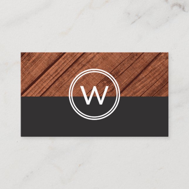 Monogram Wood Grain Two Tone Business Card (Front)