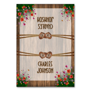 Monogram Wood Hearts with Wildflower - Place Cards