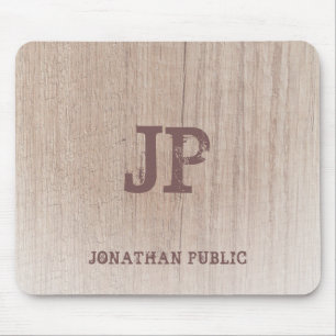 Monogram Wood Look Trendy Elegant Template Mouse Mat
