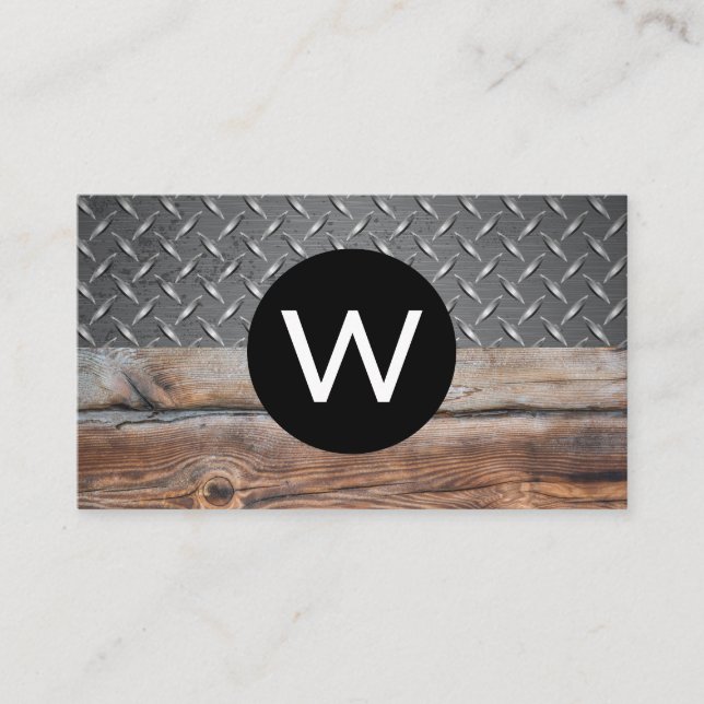 Monogram Wood | Metal Diamond Plated Business Card (Front)