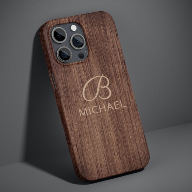 Monogram Wood Rustic Timber Personalised Name Case-Mate iPhone Case (Creator Uploaded)