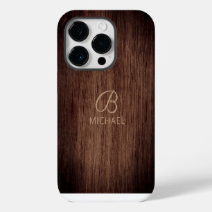 Monogram Wood Rustic Timber Personalised Name iPhone 14 Pro Case