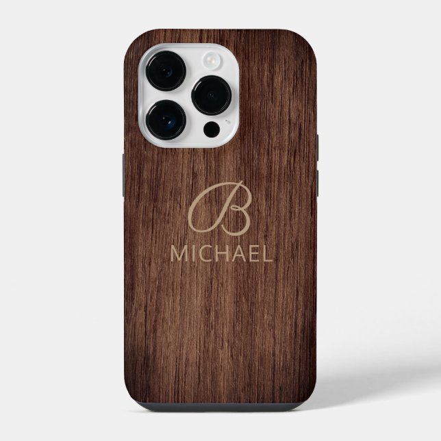 Monogram Wood Rustic Timber Personalised Name iPhone Case (Back)