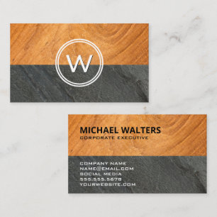 Monogram Wood   Slate Business Card