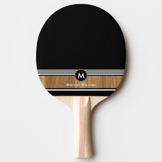 Monogram Wood Stripe Black Ping Pong Paddle (Front)