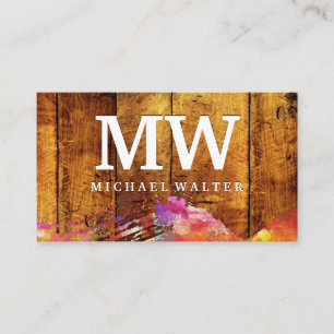 Monogram Wooden Watercolor Brushed Business Card