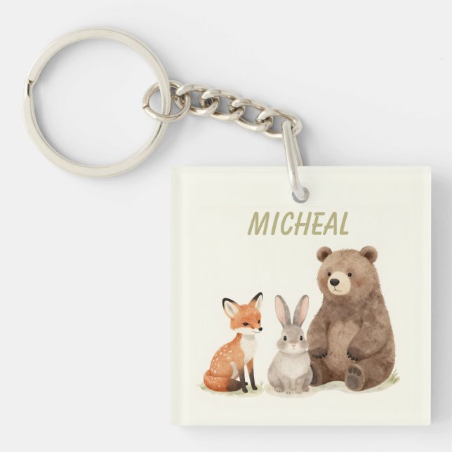 Monogram woodland forest animals  key ring (Front)