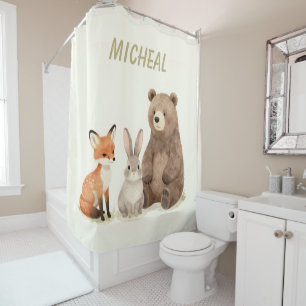 Monogram woodland forest animals shower curtain