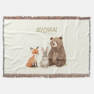 Monogram woodland forest animals throw blanket