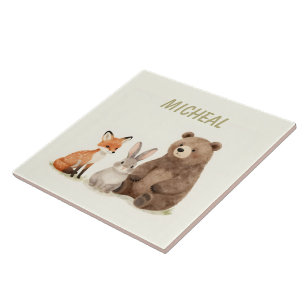 Monogram woodland forest animals tile