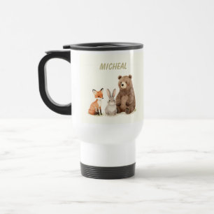 Monogram woodland forest animals travel mug
