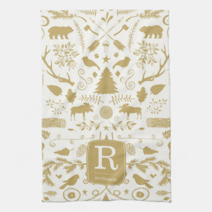 Monogram Woodland Holiday Kitchen Towel