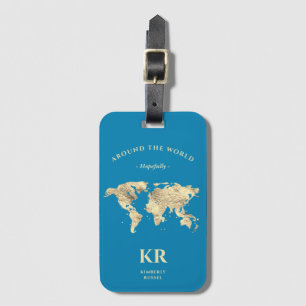 Monogram World Map Traveller Ocean Blue Luggage Tag