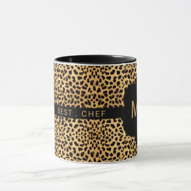 Monogram World's Best Chef Cheetah Print Mug (Center)