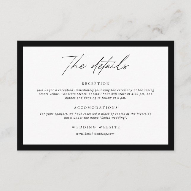 Monogram Wreath Black White Details Wedding Enclosure Card (Front)