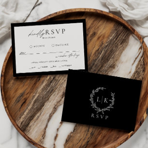 Monogram Wreath Black White RSVP Wedding Enclosure Card