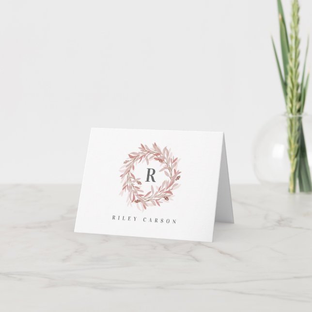 Monogram Wreath Blank Thank You Card (Front)