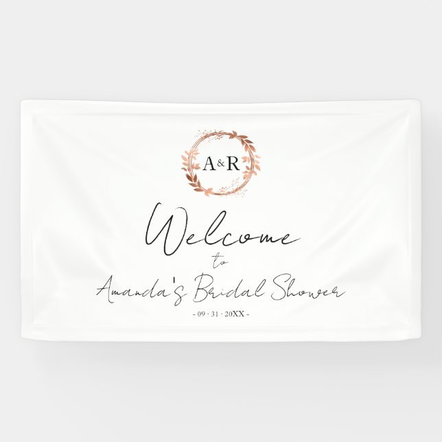 Monogram Wreath Bridal Shower Welcome Sign Banner (Horizontal)
