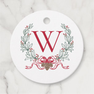 Monogram Wreath Christmas Gift Tag, Preppy Gift Ta Favour Tags