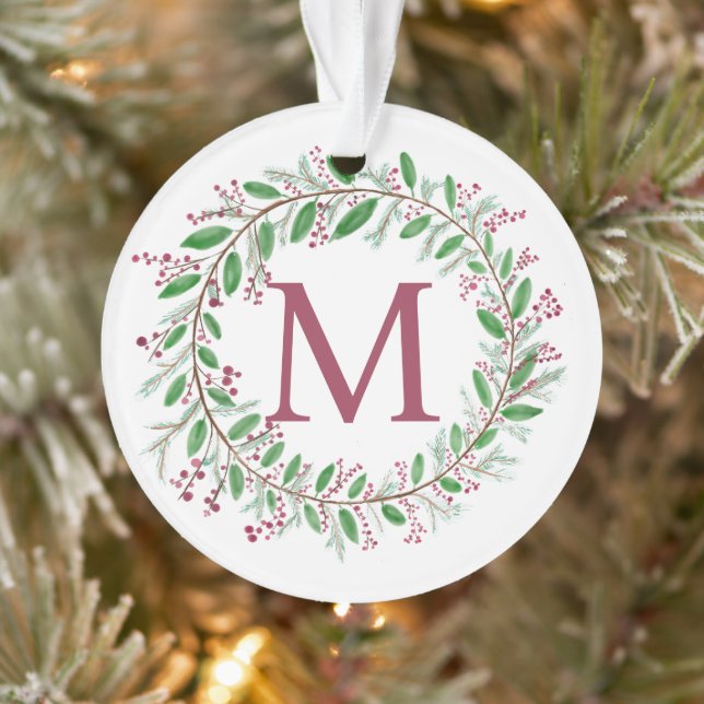 Monogram Wreath Christmas Ornament (Tree)