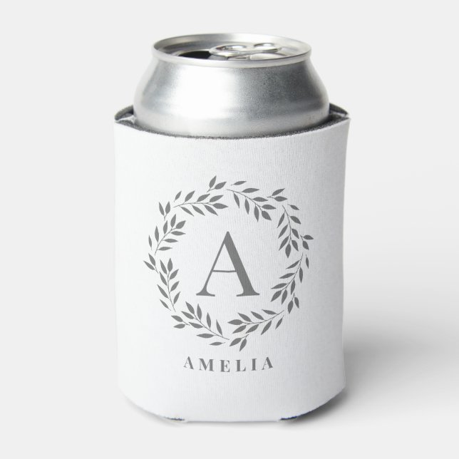 Monogram Wreath EDITABLE COLOR Custom Can Cooler (Can Front)