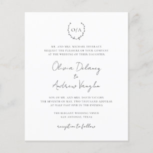 Monogram Wreath Elegant Budget Wedding Invitation