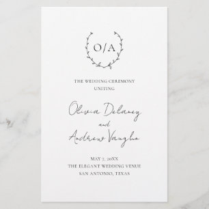 Monogram Wreath Elegant Budget Wedding Program Flyer