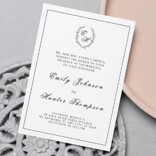 Monogram Wreath Elegant Wedding Invitation