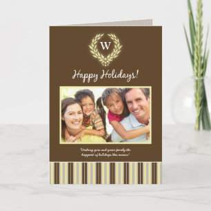 Monogram Wreath Family Holiday Card (brown)