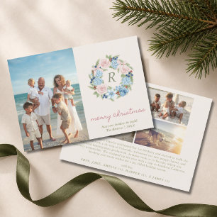 Monogram Wreath Floral Grandmillennial Family Holiday Card