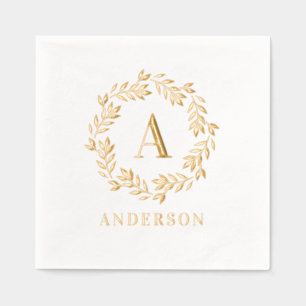 Monogram Wreath Foil Napkins Elegant Initial