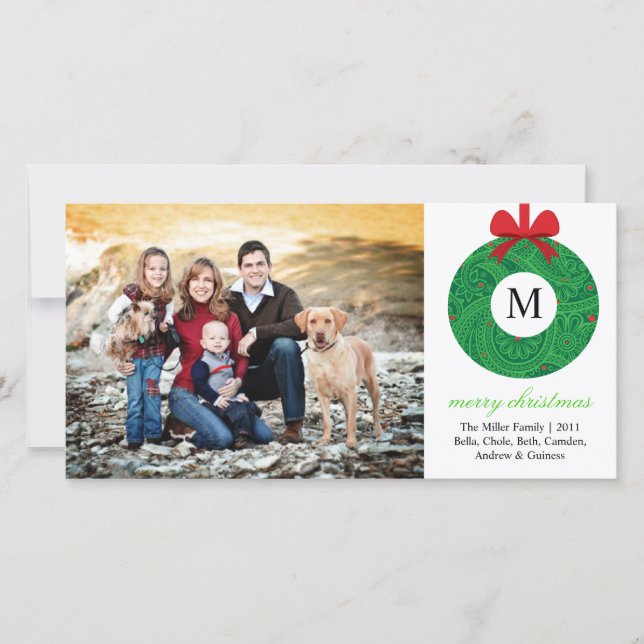 Monogram Wreath Holiday Card (Front)