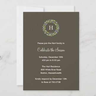 Monogram Wreath Holiday Party Invitation
