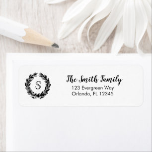 Monogram Wreath Illustration Address Label