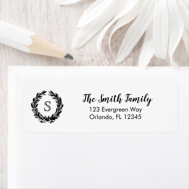 Monogram Wreath Illustration Address Label (Insitu)
