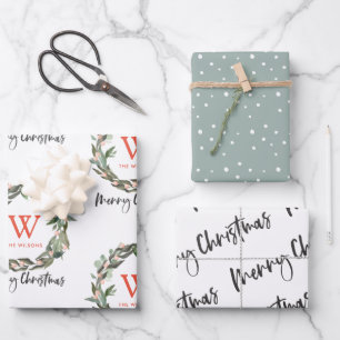 Monogram Wreath Merry Christmas Holiday Wrapping P Wrapping Paper Sheet