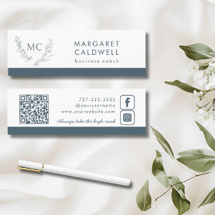 Monogram Wreath Neutral Slate Grey Mini Business Card
