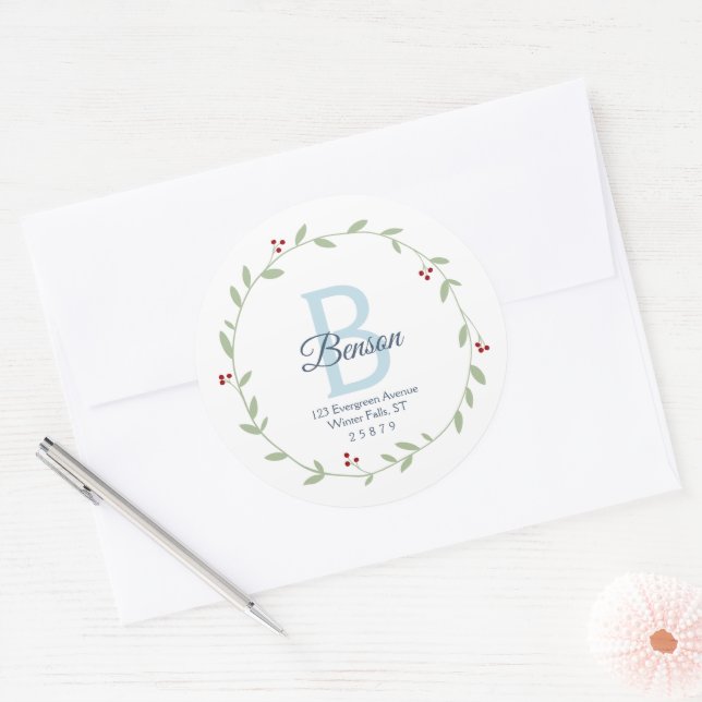 Monogram Wreath Personalised Return Address Seals (Envelope)