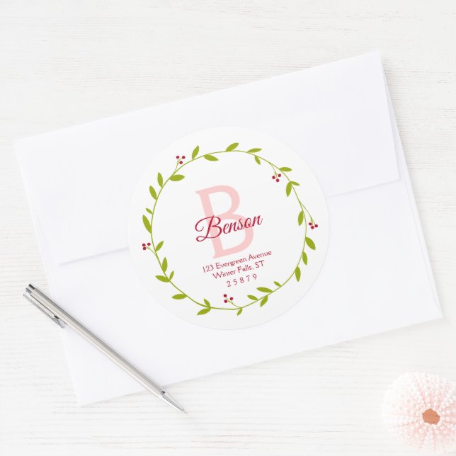 Monogram Wreath Personalised Return Address Seals (Envelope)