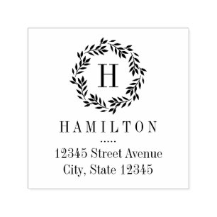 Monogram Wreath Personalised Rubber Stamp